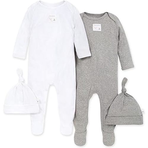 Burt's Bees Baby baby-boys Romper Jumpsuit, 100% Organic Cotton One-piece Short Sleeve Shortall, Long Sleeve Coverall - 3 Months - Heather Grey/White 2-pk