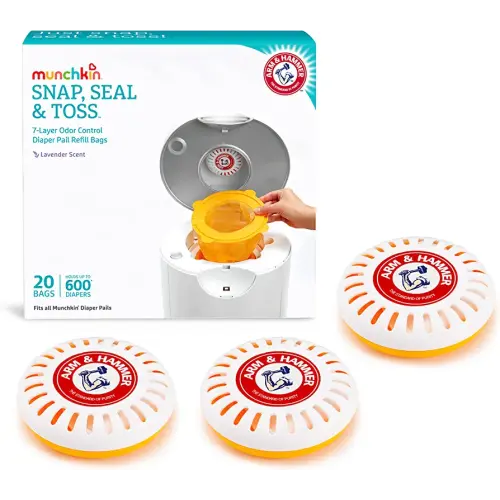 Munchkin® Refill Set for STEP™ and PAIL™ Diaper Pails - Includes 20 Arm & Hammer Snap, Seal & Toss™ Refill Bags and and 3 PUCK™ Baking Soda Cartridges