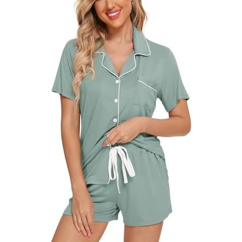 Leikar Womens Button Down Pajama Sets Bride Pajamas Sets Sleepwear Shorts Lounge Set
