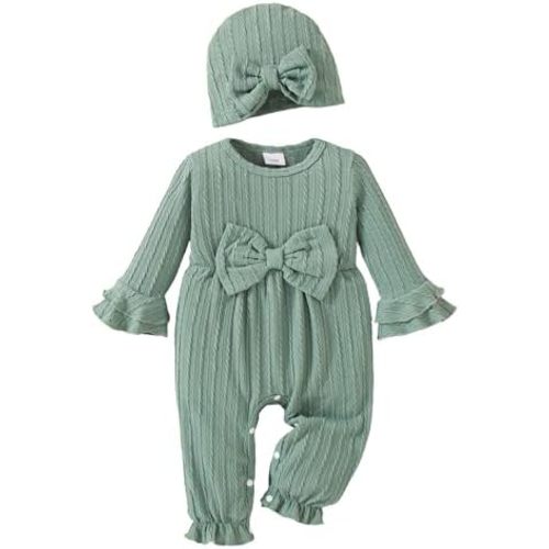 Mioglrie Newborn Baby Girl Clothes Long Sleeve Romper Infant Fall Winter Outfits Floral Hat Jumpsuit Preemie Girl Clothes
