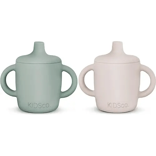 Silicone Sippy Cup and Training Cup for Baby 6 months+ Soft Spout and Handles Unbreakable Easy Grip for Babies 6-12 months and Toddlers 1-3 years 5oz/150ml (Sandy Shore and Green)