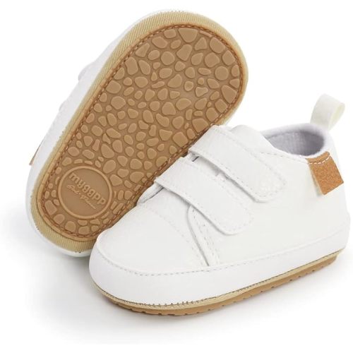 Meckior Infant Baby Boys Girls Walking Shoes Toddler Non Slip Rubber Sole Sneakers Soft Casual PU Leather Moccasins Prewalkers Crib Shoe First Walking Shoes 3-18 Months