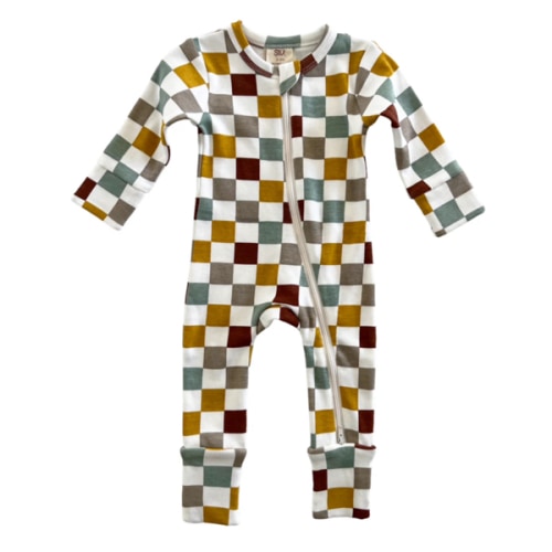 Cannoli Checkerboard / Organic 2-Way Zip Romper