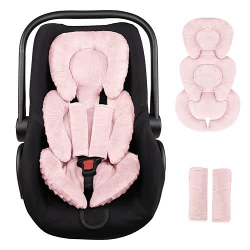 Infant Car Seat Insert Head and Body Support, GFU Reversible Newborn Insert for Carseat with Strap Pads, Soft Stroller Cushion Pillow Insert for Boys and Girls, Fits for Stroller, Swing, Pink