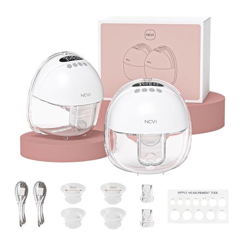 NCVI Hands Free Breast Pump, Wearable Breastfeeding Pump Electirc Portable with 4 Modes & 9 Levels, Low Noise & Large Rechargable Battery, Smart Display & Discreet, 19/21/24 mm Flanges, 2 Pack White