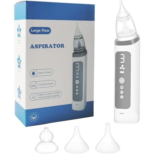 Aspirateur nasal avec 3 niveaux, 3 embouts en silicone lavables, musique intégrée pour usage domestique uniquement