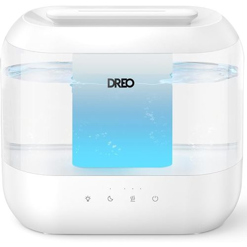 Dreo Humidifiers for Bedroom, Top Fill 4L Supersized Cool Mist Humidifier with Oil Diffuser and Nightlight, 32H Runtime, Quiet Ultrasonic Humidifiers for Home, Large Room, Baby Nursery and Plants - Standard - White