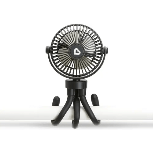 Munchkin® Stroller Fan - Portable Baby Cooling System with 4 Speeds, Rechargeable Battery, and Entertaining LED Lights, Black with Multicolored Lights