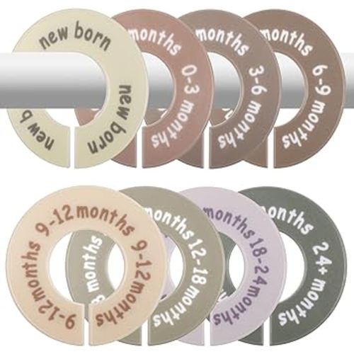8 Pcs Baby Closet Dividers for Clothes, Round Baby Clothes Organizer, Baby Closet Organizer with Clear Size Labels, Fits Most Rods