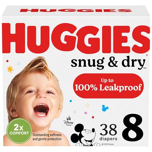 Huggies Size 8 Diapers, Snug & Dry Baby Diapers, Size 8 (46+ lbs), 38 Count, Packaging May Vary