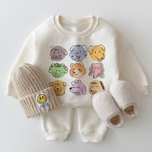 Baby Nine Dogs White Sweatshirt 2-piece Set