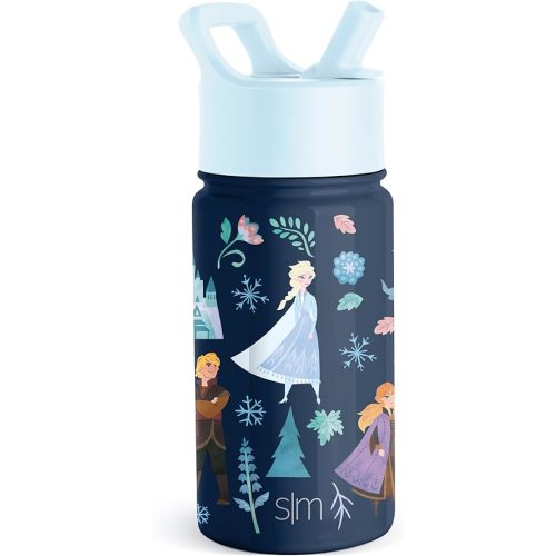 Simple Modern Disney Frozen Anna and Elsa Kids Water Bottle with Straw Lid | Reusable Insulated Stainless Steel Cup for Girls, School | Summit Collection | 14oz, Anna and Elsa