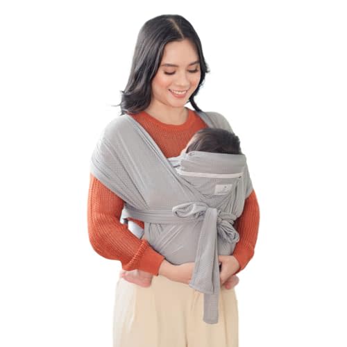 BabbleRoo Baby Wraps Carrier - Baby Essentials Baby Sling Carrier, Secure & Comfortable, Breathable, Easy-to-use, Adjustable XS to XL, Promoting Parent-Child Bonding, Gray