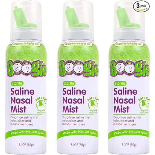 Boogie Baby Saline Nasal Spray Mist, Allergy Relief, Nasal Decongestant, Made with Saline, Unscented, 3.1 Ounce (Pack of 3)…