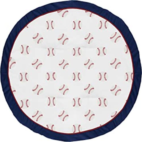 Sweet Jojo Designs Red, White and Blue Playmat Tummy Time Baby and Infant Play Mat for Baseball Patch Sports Collection