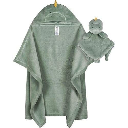 Gerber Baby Unisex Hooded Wearable Blanket & Security Blanket Set, Dino Time, One Size
