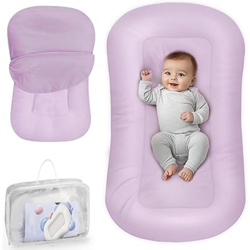 Infant Support Cushion - Baby Support Cushion for Newborn, 0-24 Months, Portable Tummy Time Mat for Home and Travel, Soft Cotton, Supervised Use, Baby Essentials Gift, Purple (Cover Included)