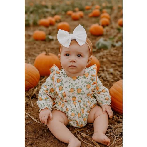 Baby Girl's Pumpkin Print Ruffle Bubble Romper