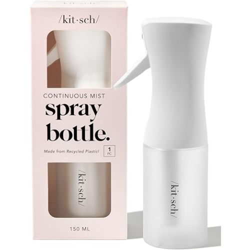 Kitsch Spray Bottle for Hair - Continuous Water Mister with Ultra Fine Mist for Hairstyling, Barbers, Salons, Plants, Versatile Spray Bottles for Cleaning - Made from Recycled Plastic - White, 5 oz