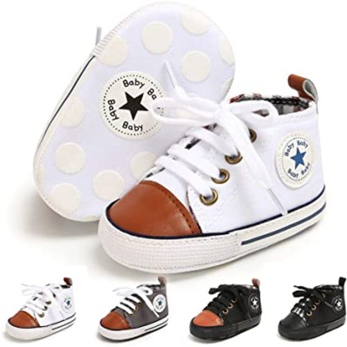 Meckior Toddler Baby Boys Girls High Tops Ankle Sneakers Soft Anti-Slip Sole PU Leather Moccasins Infant Newborn Prewalker First Walking Crib Shoes