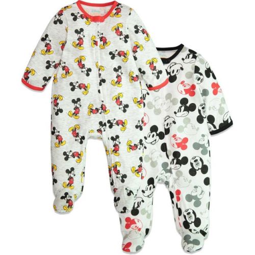 Disney Mickey Mouse Newborn Baby Boys Zip-Up Long Sleeve Sleep N' Play Coverall Red & Gray 0-3 Months