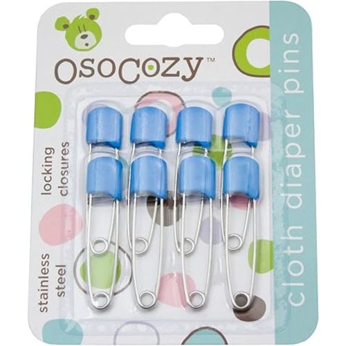 OsoCozy Diaper Pins - (Blue) - Sturdy, Stainless Steel Diaper Pins with Safe Locking Closures - Use for Special Events, Crafts or Colorful Laundry Pins