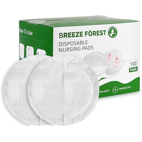 Breastfeeding Pads, Disposable Ultra-Thin Nursing Pads, Nipple Pads for Breastfeeding, Fit Fast Suction, Nursing Essentials (Round-100)