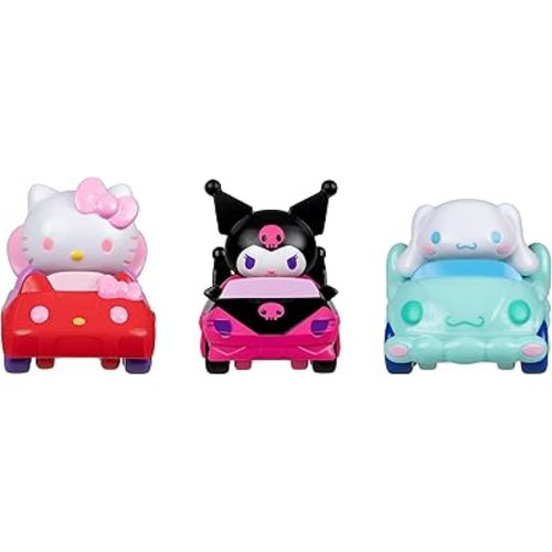 Jazwares Hello Kitty and Friends 2-inch Vehicle 3-Pack - Features Hello Kitty, Kuromi, and Cinnamoroll - Toys for Kids and Collectors Ages 6 and Up