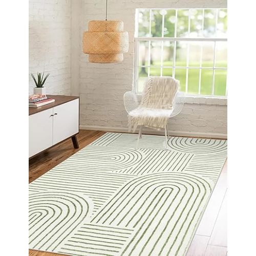 Lahome Rainbow 4x6 Area Rugs for Bedroom, Soft Washable Rugs for Entryway Ultra-Thin Modern Green Rug, Stain Resistant Non-Slip Throw Rug Carpet for Kitchen Office Living Room(4'x6',Green)