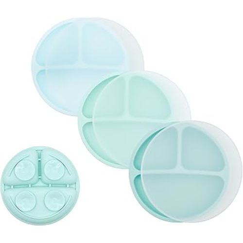 WeeSprout Suction Plates for Babies With Lids & Toddlers - 100% Silicone, Dinnerware Stays Put, Divided Design for Picky Eaters, Microwave & Dishwasher Friendly, 3 Pack