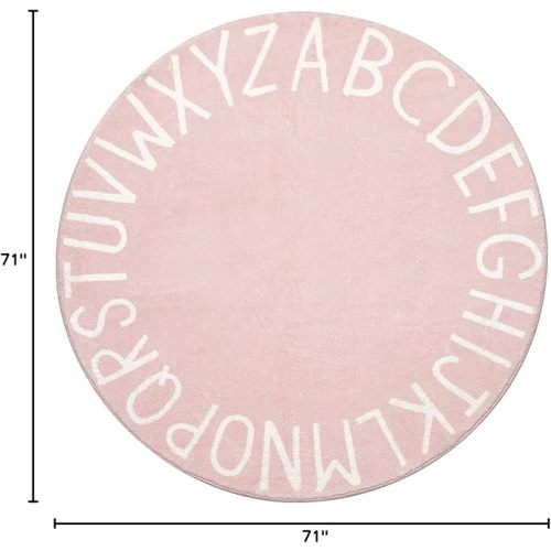 Topotdor Round Kids Play Rug Alphabet Nursery Area Rug Extra Large Soft Crawling Play Mat for Children Toddlers Bedroom (71 inch, Pink)