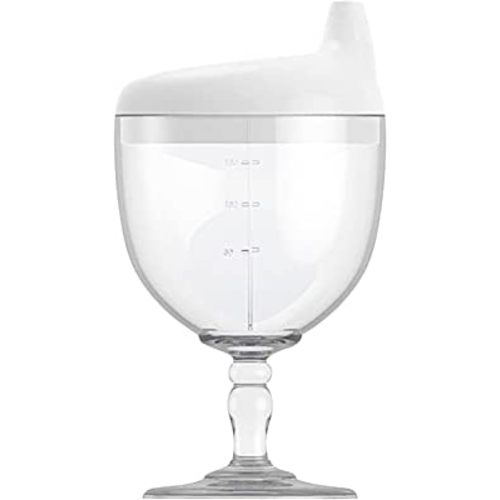 KFT Toddler Sippy Cup - Plastic Wine Glass Goblet Beverage Mug Milk Bottle with Lid for Kids on Birthday Party Celebration (White, 1)