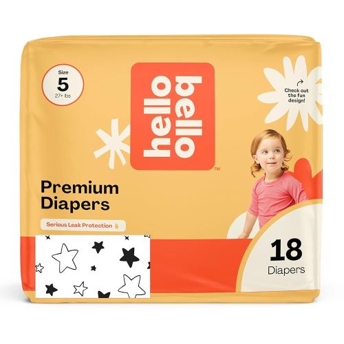 Hello Bello Diapers, Size 5 (27 lbs) Superstars, 18 Count of Premium Disposable Baby Diapers, Hypoallergenic with Soft, Cloth-Like Feel