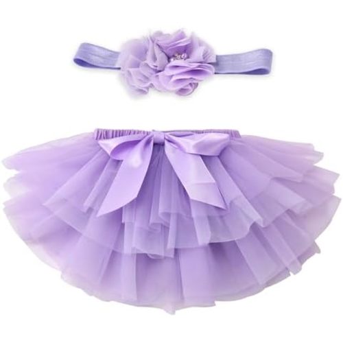 Exegawe Baby Girls Tutu Skirt with Headband, Toddler Girls Tulle with Diaper Cover Birthday Party Dress