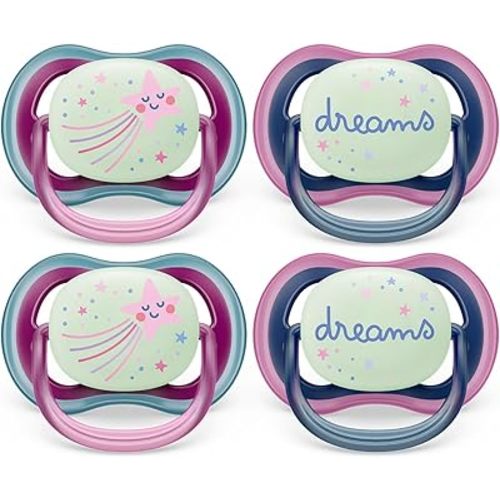 Philips Avent Ultra Air Pacifier 6-18m, Falling Star/Dreams, Nighttime, 4 Pack SCF376/09