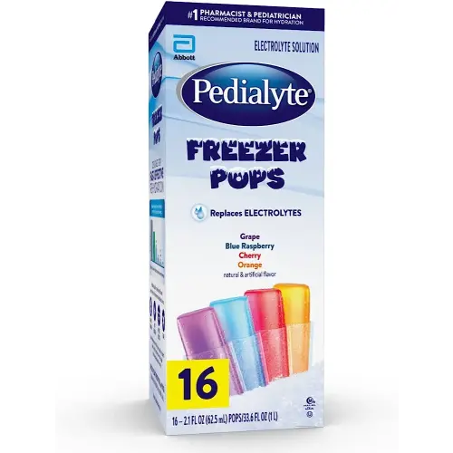Pedialyte Electrolyte Solution Freezer Pops, 2.1 Fl Oz, 16 Pack