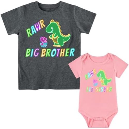 Funnycokid Big Brother Little Sister Matching Outfits Baby Girl Clothes Toddler Boys T-Shirt Announcement Gift