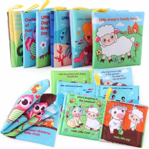 1set 6pcs Baby Soft Books Cartoon Story Book Polyester Fabric, Tear Resistant And Washable, Early Education Toy For Toddlers, Ocean Animals, Farm Animals, Wildlife Recognition Book Set, Suitable For Indoor And Outdoor Daily Use