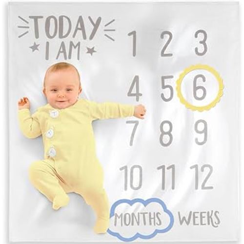 Multicolor Plastic Milestone Baby Blanket - 47"x47" - Adorable Design & Durable Quality - Great For Memorable Photo Moments - 1 Count