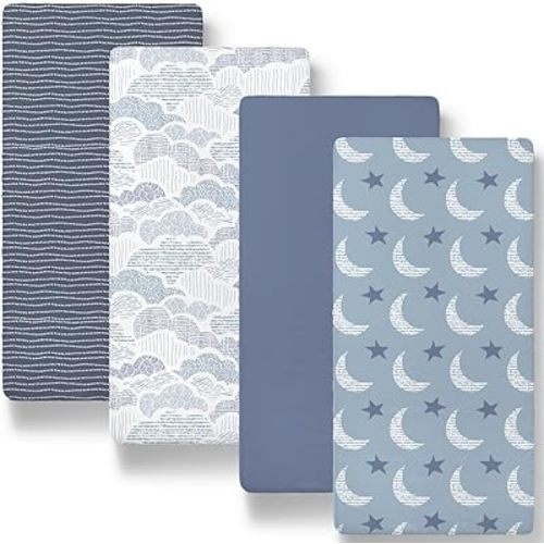 The Peanutshell Baby Bassinet Sheets 4-Pack for Girl or Boy - Soft, Oval & Fitted Baby Girls or Boys Sheet, Rectangle, Fitted Covers for Crib, Halo Bassinet Mattress - Soft Cloud