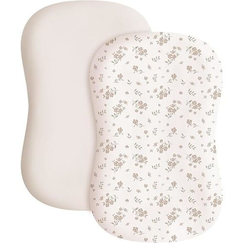 Konssy 2 Pack Baby Lounger Cover, Stretchy and Soft Newborn Lounger Cover, Infant Lounger Slipcover for Boys Girls, Covers Only (Blossom,Cream)