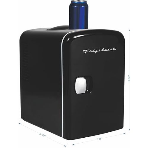 Frigidaire Mini Portable Compact Personal Fridge Cools & Heats, 4 Liter Capacity Chills Six 12 oz Cans, 100% Freon-Free & Eco Friendly, Includes Plugs for Home Outlet & 12V Car Charger (Black)