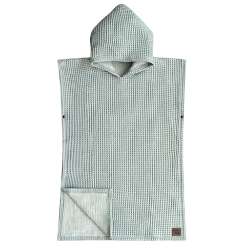 Jade&Kai Hooded Towel for Babies + Toddlers | Snaps into a Poncho | Organic Cotton Waffle | Lighweight and Absorbent | Bath, Beach, and Pool | Multiple Colors (Small (0-3 Yrs), June Breeze)