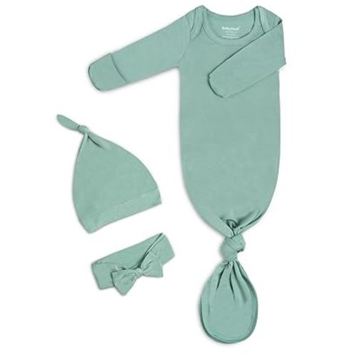 Newborn Baby Knotted Gown, Super Soft Silky Infant Sleeper, Baby Girl Sleep Gown with Mittens, Bow, and Hat Set