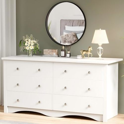 YESHOMY Dresser for Bedroom with 6 Drawer, 47.2" TV Stand, Organizer Drawers for Bedroom, Living, Hallway (Light White)