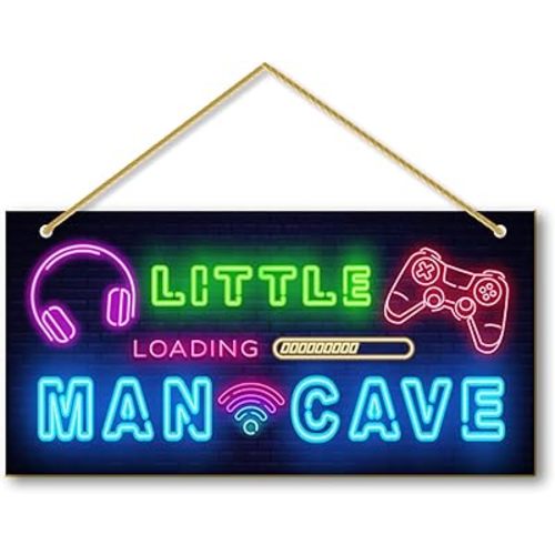 Rutiyoka Little Man Cave, Boys Gaming Room Decor Wooden Door Sign for Gamer Room, Baby Boys Bedroom Wall Decorations for Nursery Toddler Nursery Playroom Wall Art