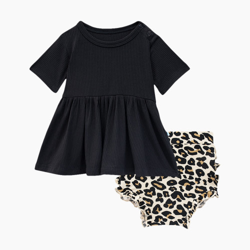 Posh Peanut Short Sleeve Peplum Top & Bloomer Set - Lana Leopard Tan, 18-24 Month
