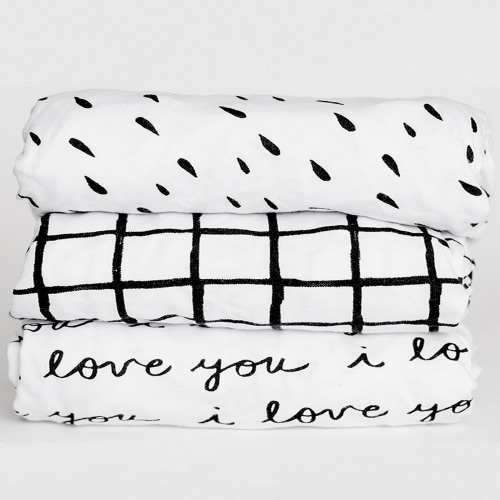 NODNAL CO. 3 Black and White Cotton Crib Fitted Sheet Set, 3 Pieces, for Baby Girl or Boy Infant/Toddler Nursery Bedding, Gender Neutral I Love You, Grid and Raindrops