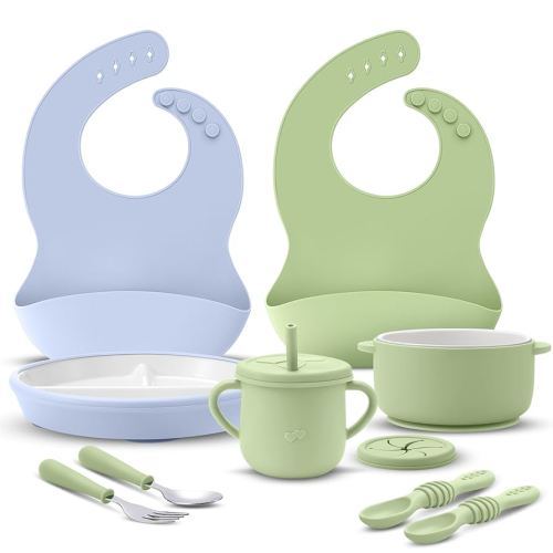 9 Pcs Porcelain Baby Feeding Set Porcelain Kids Plates and Bowls with Suction Set, Ceramic Toddler Forks Spoons Cup Bib Microwave Dishwasher Safe(Sweets)