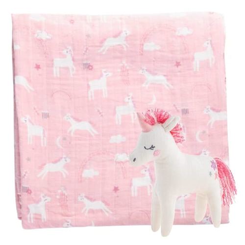 Stephen Joseph, Muslin Blanket and Stuffed Animal, Unicorn, Pink